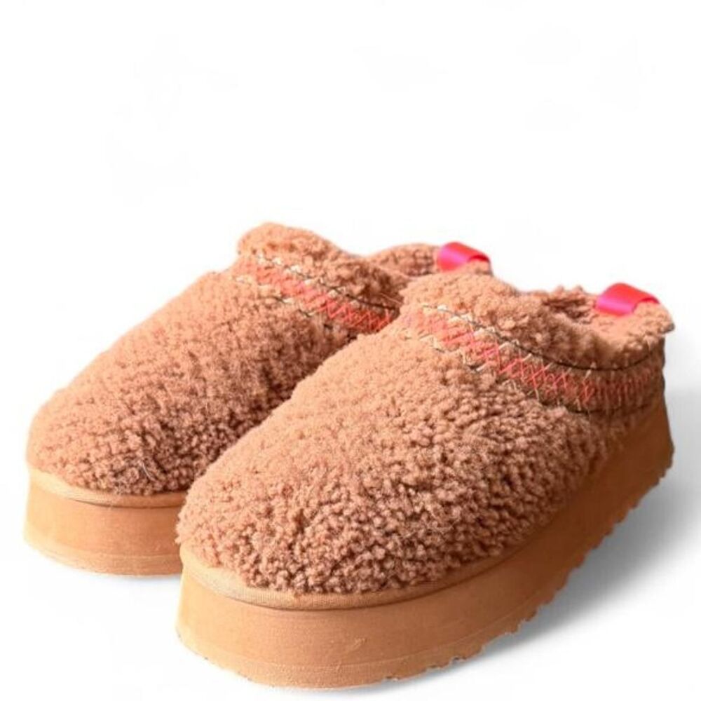 UGG Tazz Heritage Braid Platform Slippers Hardwood Shearling Women’s Size 10